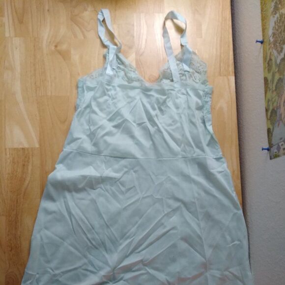 Vintage 70s Nightgown Lingerie Chemise Lace Trim Pastel Blue - Picture 4 of 8